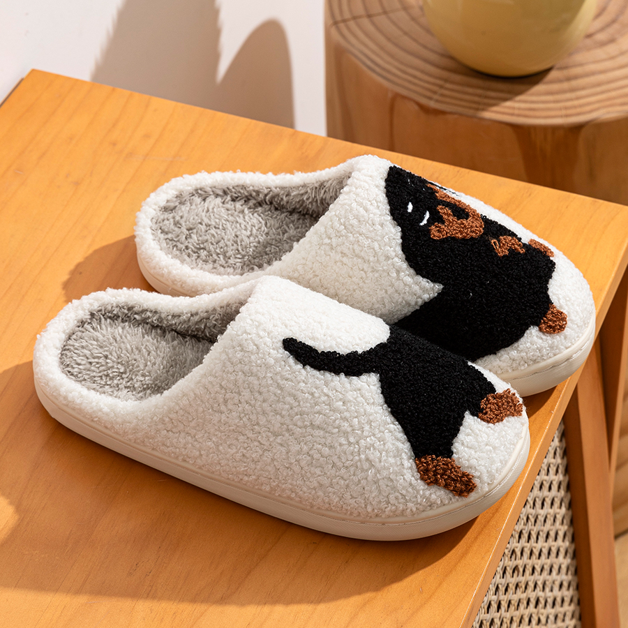 Zapatillas de invierno para mujer, bonitos e interesantes, con dibujos de Pequeño Perro Negro, comodidad cálida para interiores, zapatos de felpa informales suaves para el hogar y el dormitorio