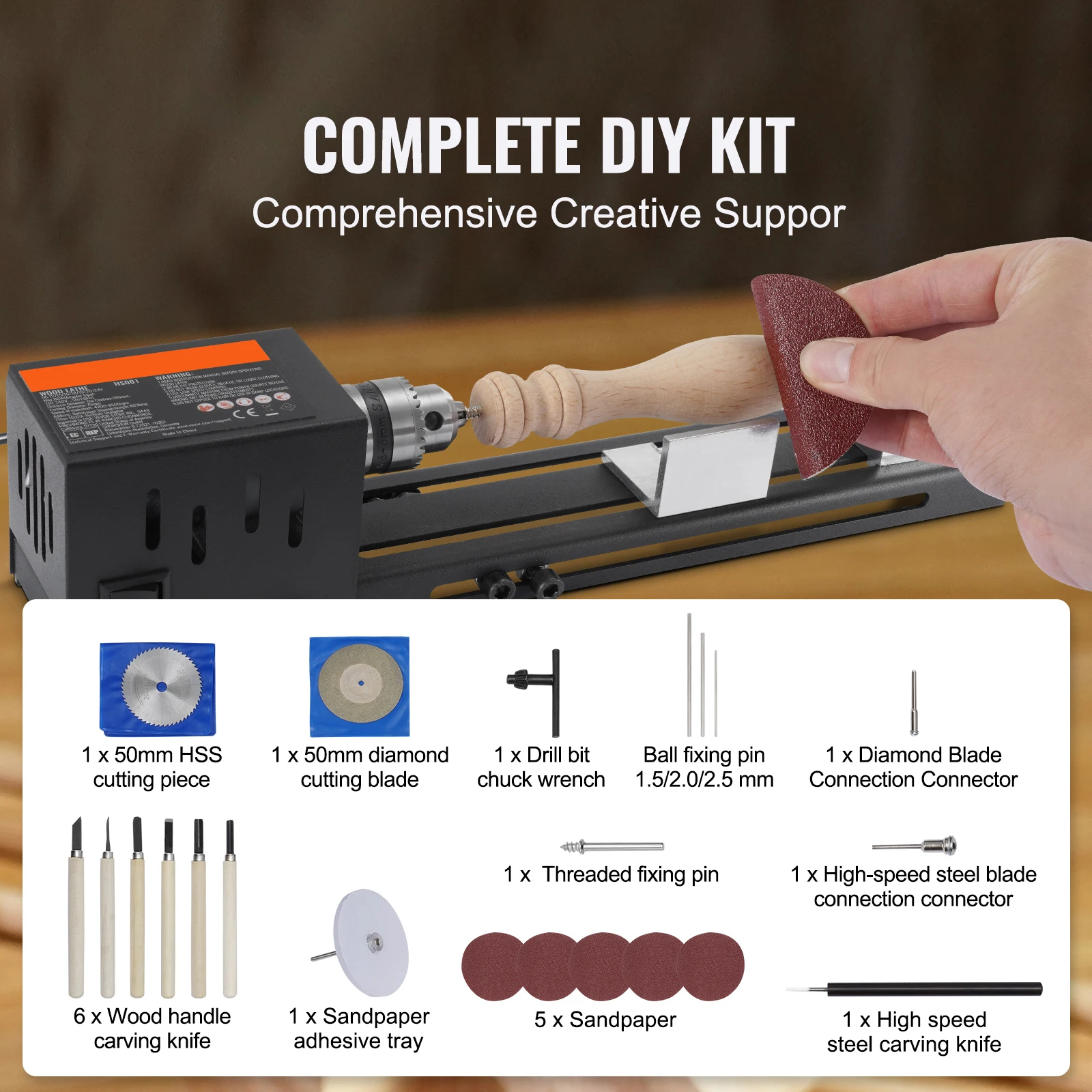 SucceBuy Mini Wood Lathe Machine 2.76inx6.3in 24VDC 96W Machine Accessories 7 Speed s for DIY Woodworking Wood Drill Rotary Tool