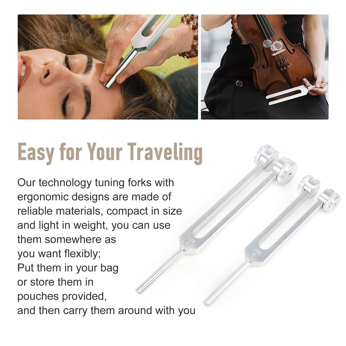 Newest 4 Pack Tuning Fork Set(128 Hz,256 Hz,512 Hz,528 Hz)with Tuning Fork Hammer for Sound Sound Vibration Tools