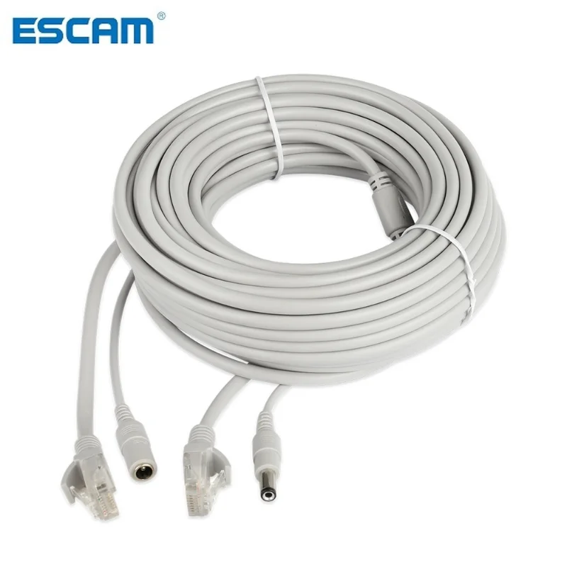 ESCAM 30 m/20 m/15 m/10 m/5 m RJ45 + DC 12 V สาย Lan สายเคเบิลเครือข่ายสําหรับกล้องวงจรปิดเครือข่าย IP กล้อง