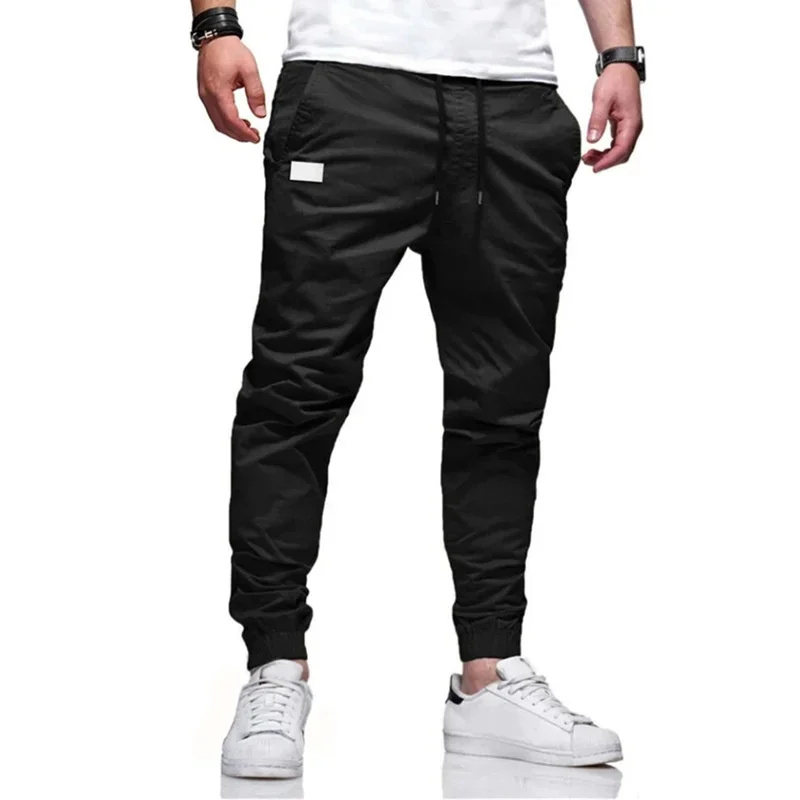 Novas calças de carga dos homens soltos em linha reta roupas esportivas cor sólida sweatpants tamanho grande corredores calças tecidas casuais calças masculinas