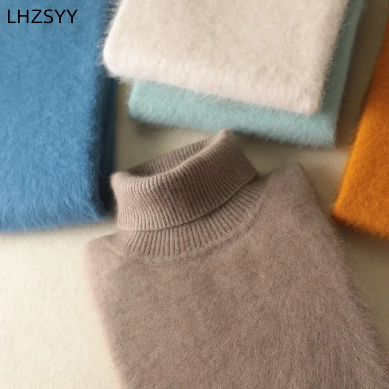 Männer 100% reine Nerz Gestrickte Pullover Rollkragen Große Größe Casual Pullover Herbst Winter Neue Basis Shirt Männer Warme Hohe revers Top