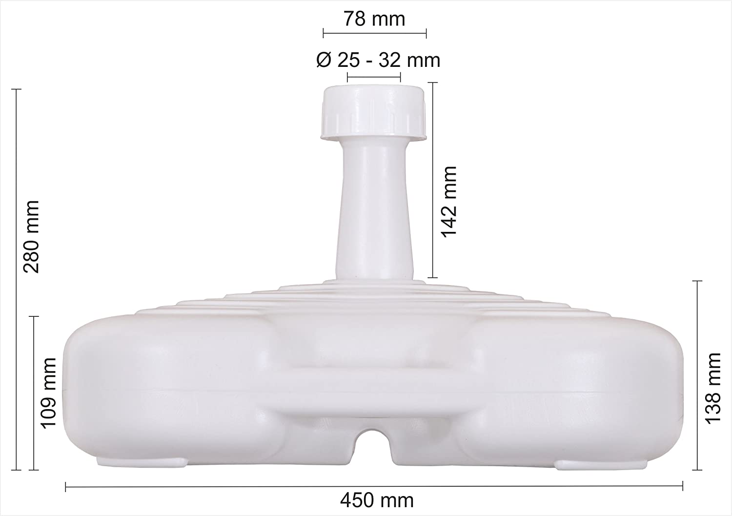 GREATOOL Base de Sombrilla Verano Rellenable Agua ligera Abs Blanca 44x44x15cm, Blanco, Aprox. 20L