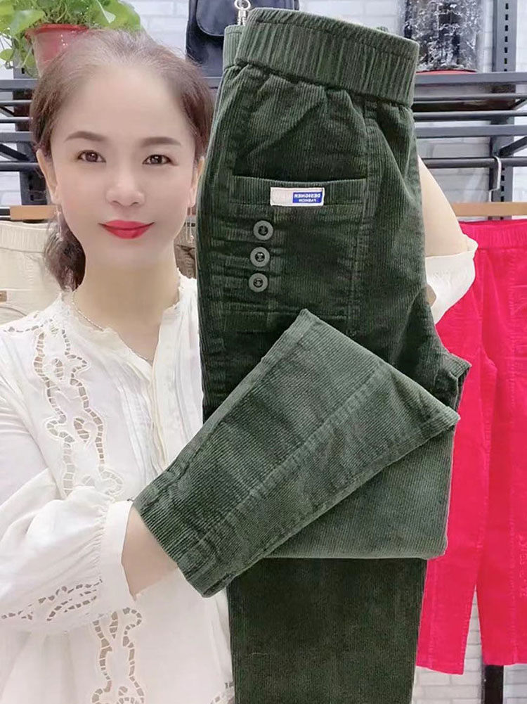 Mulheres casuais veludo harem calças coreano elástico de cintura alta lápis pantalons primavera outono mãe pantalones tornozelo comprimento