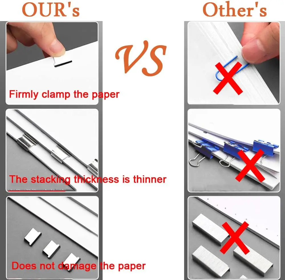 Push Stapler, Binder คลิปกระดาษ Clamps เครื่องเย็บกระดาษเดสก์ท็อป 50 ชิ้นสแตนเลสคลิปเติมสําหรับอุปกรณ์สํานักงานโรงเรียน