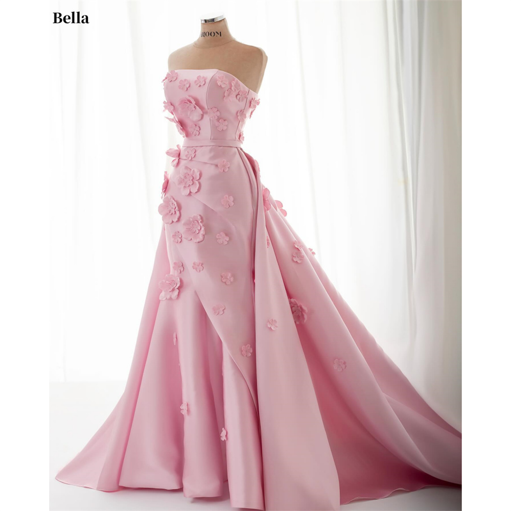 Bella rosa alças robes de soirée 3d flores sereia trem destacável vestidos de baile sem mangas vestido de casamento personalizado 2024
