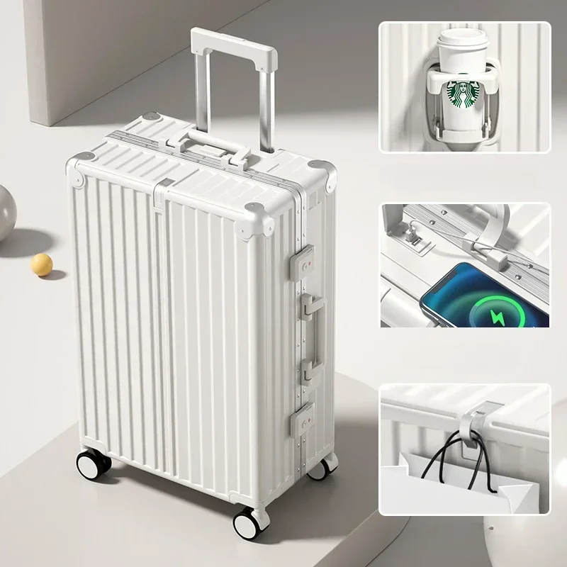 20/22/24 Polegada mala de viagem rolando bagagem quadro de alumínio embarque trole caso com rodas bagagem de mão com suporte de copo