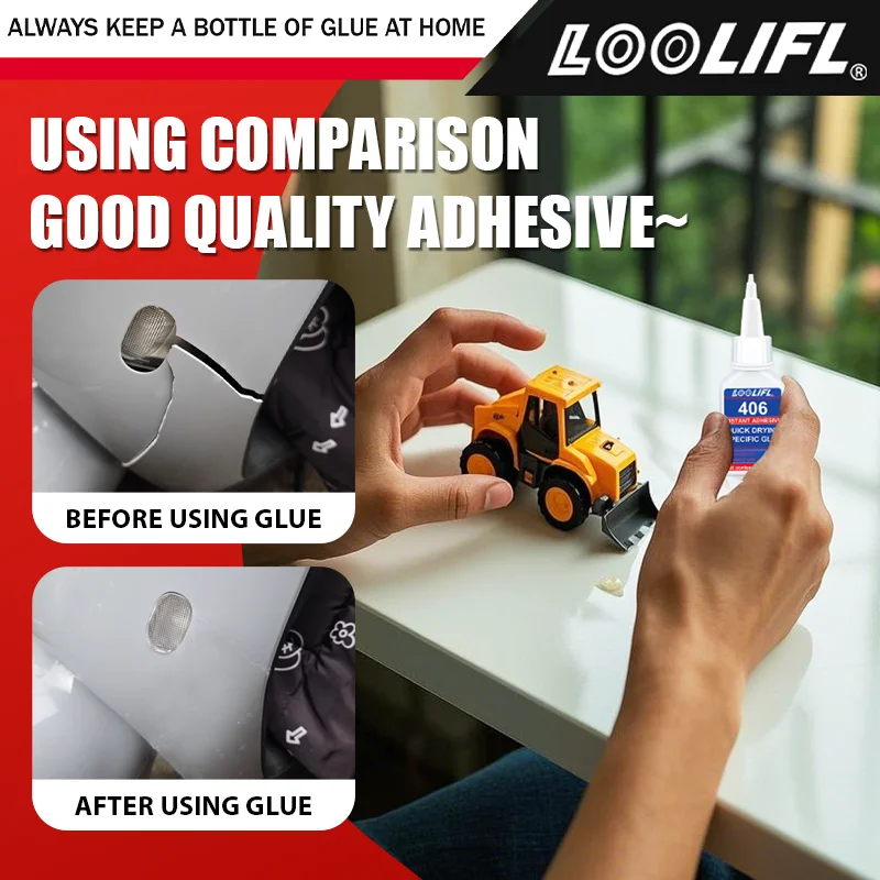 LOOLIFL 406 Super Colla Plastica Adesivo professionale Colla cianoacrilato trasparente Asciugatura rapida Inodore Incollaggio a lunga durata