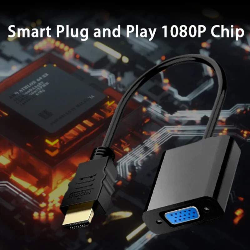 Adaptador hdmi para vga de alta velocidade hdtv um macho para vga fêmea conversor hdmi scaler cabo de vídeo conversor para computador portátil