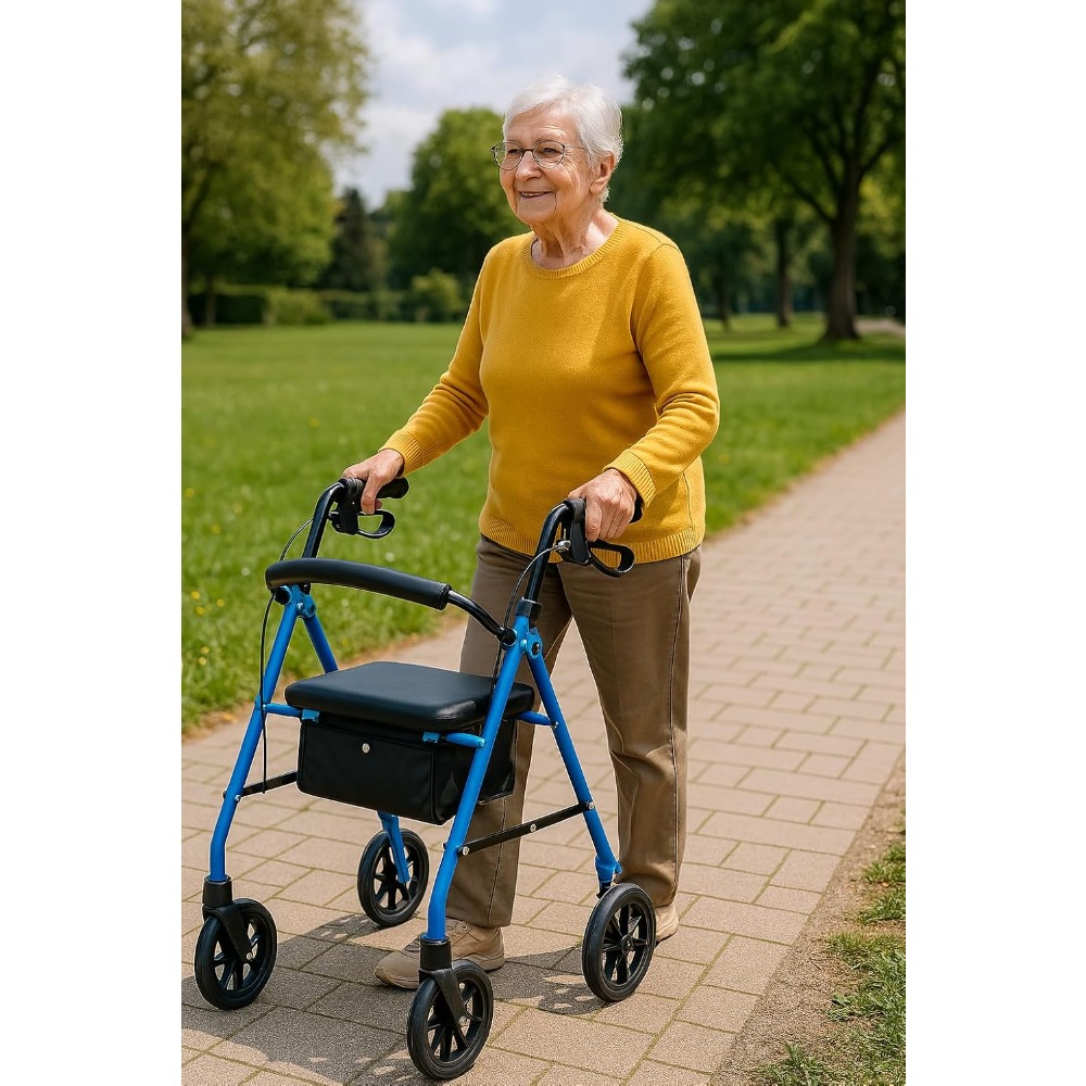 Lightweight Folding Steel Rollator Walker with Seat FSA/HSA Eligible ,Light Blue Mobility Aid for Seniors