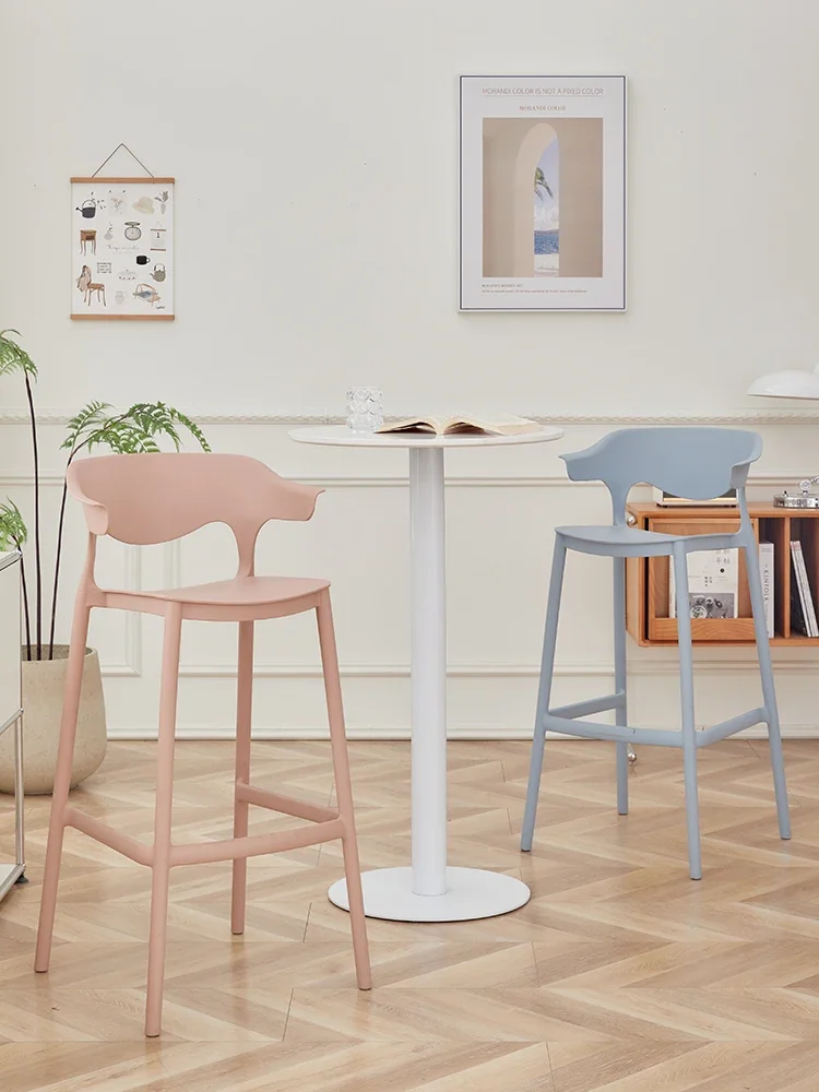Nordic simple bar chair Modern minimalist plastic backrest bar chair home stackable designer creative high stool