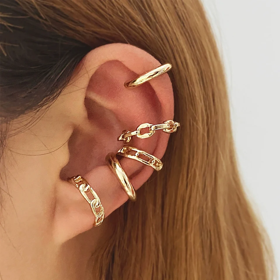 Chic color oro foglie polsino dell'orecchio nero non penetrante clip per le orecchie orecchini di cartilagine finta orecchini a clip per le donne gioielli quotidiani