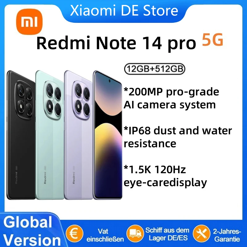 Versión Global Xiaomi Redmi Note 14 Pro 5G Smartphone MediaTek Dimensity 7300-Ultra 200MP AI cámara NFC 6,67 "pantalla AMOLED IP68
