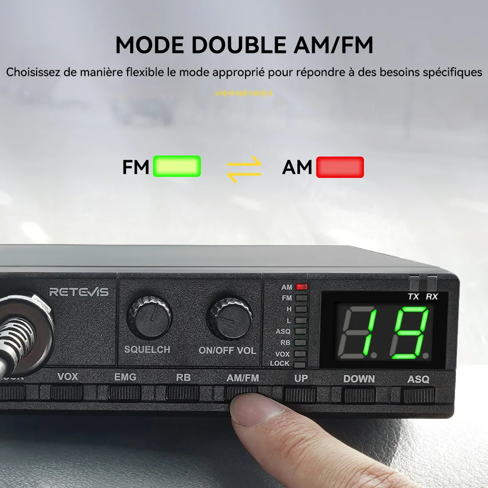RETEVIS-Communicateur radio mobile pour voiture CB, AM, FM, 27MHz, déterminer CB Radio, canal instantané, 9/19 radios longue portée pour camionneurs, MB62