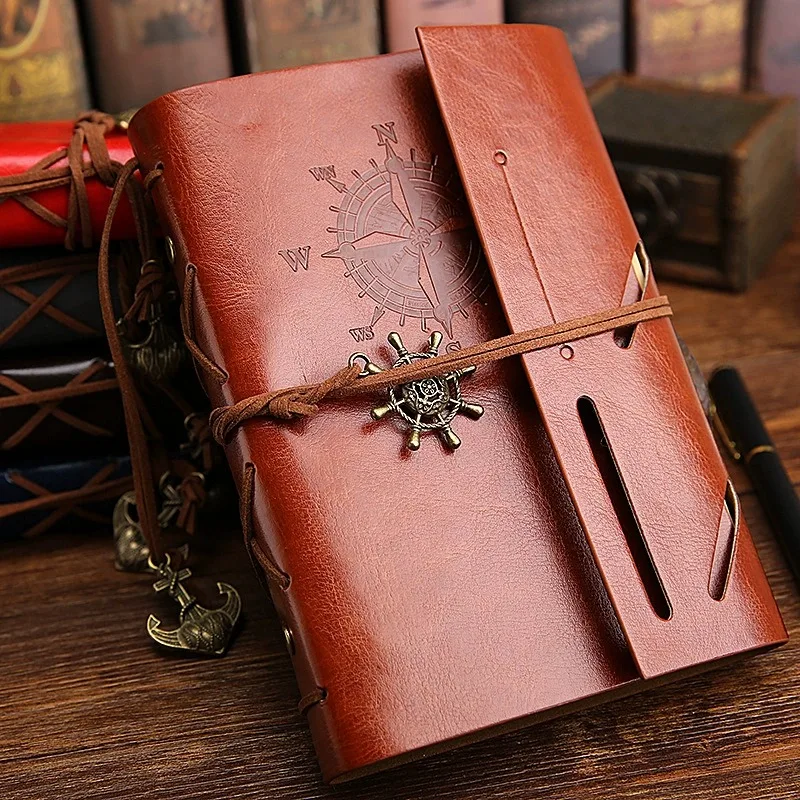 Retro Notebook for Kids Adult Traveler Diary PU Leather Soft Cover Replaceable Kraft Paper Inner 14x10cm Notebooks & Notepads