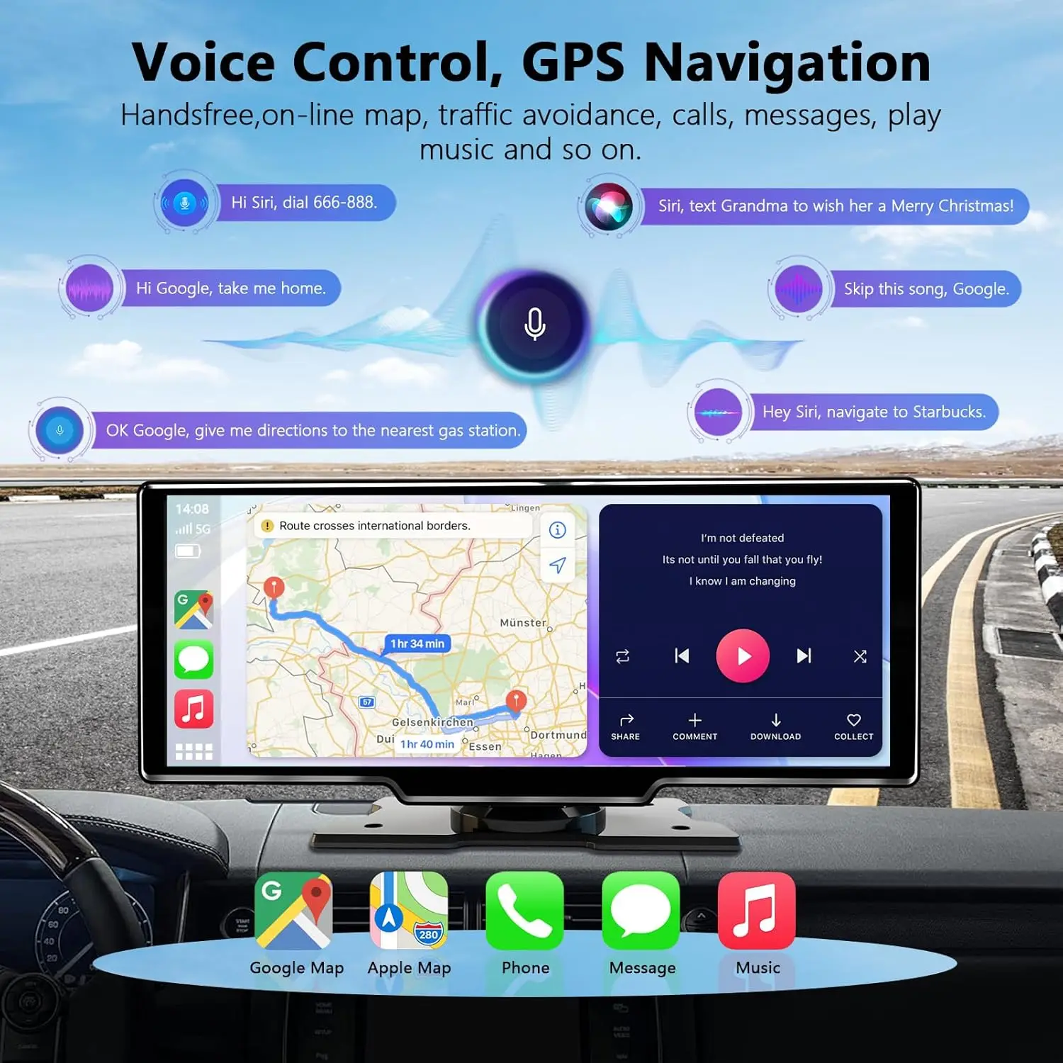 Ekran Carplay 10,26 cala do samochodu, bezprzewodowy odtwarzacz multimedialny CarPlay i Android Auto, uniwersalne radio samochodowe, stereo samochodowe BT AUX FM