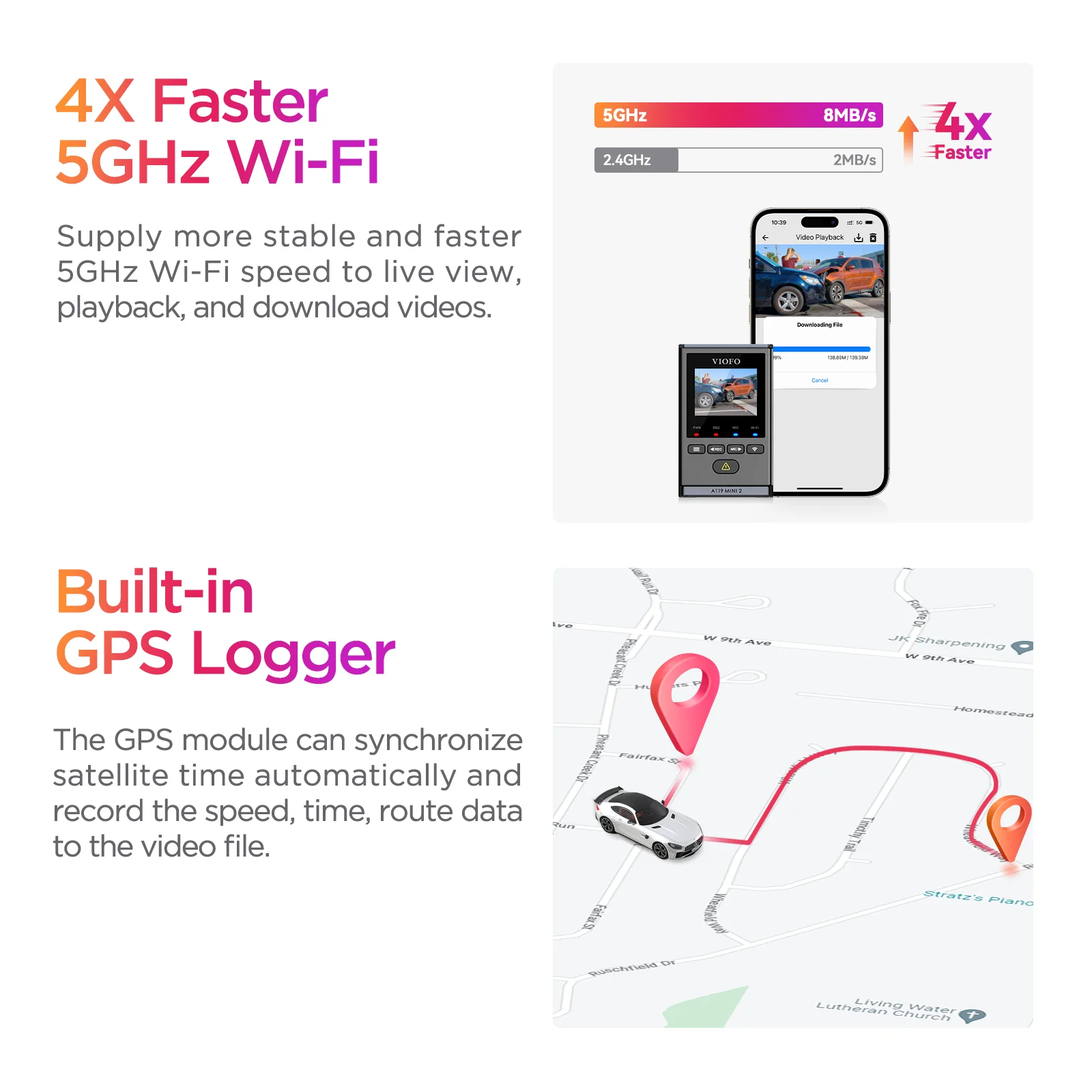 VIOFO A119 Mini DVR Xe Ô Tô 2K 1440P 60FPS Dash Cam Tích Wifi 5GHZ Và GPS đầu Ghi Hình Cho Xe Ô Tô Chế Độ Đỗ Xe