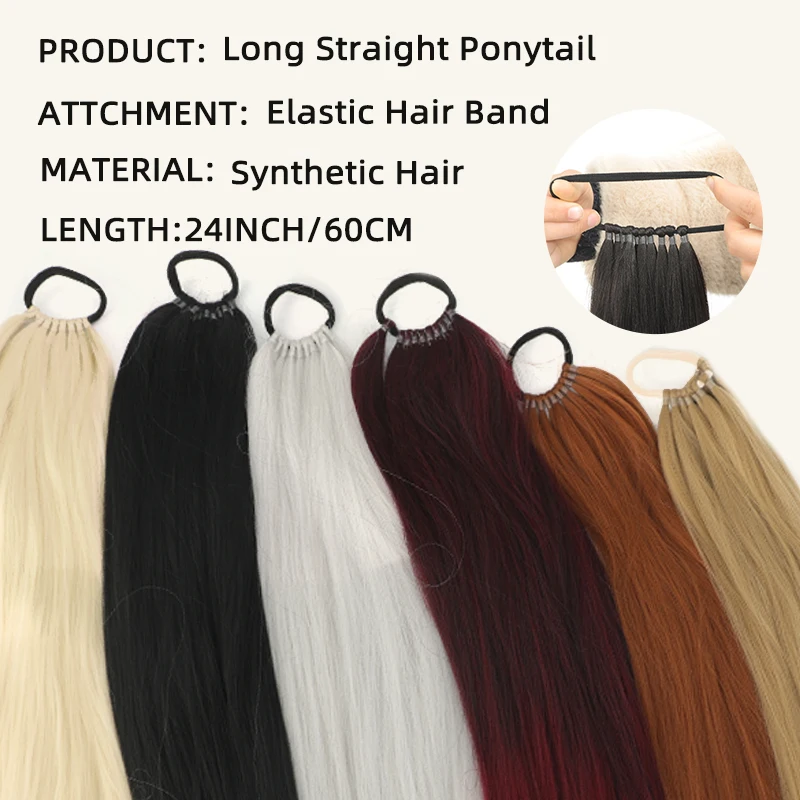 Extensión de cola de caballo sintética, cola de caballo con lazo para el cabello, pelo trenzado largo Yaki liso, cola de caballo trenzada DIY para mujer, vida diaria