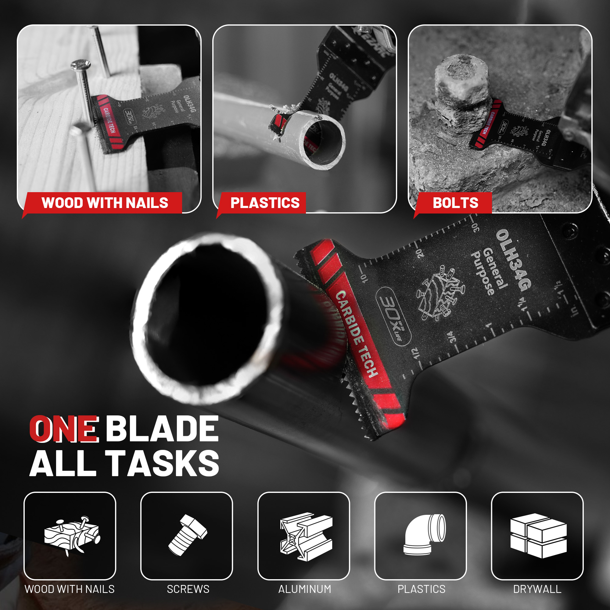 Hojas de sierra oscilantes de carburo Hojas multiherramienta de uso general Liberación rápida para clavos de metal Madera Plâtre Pared seca PVC