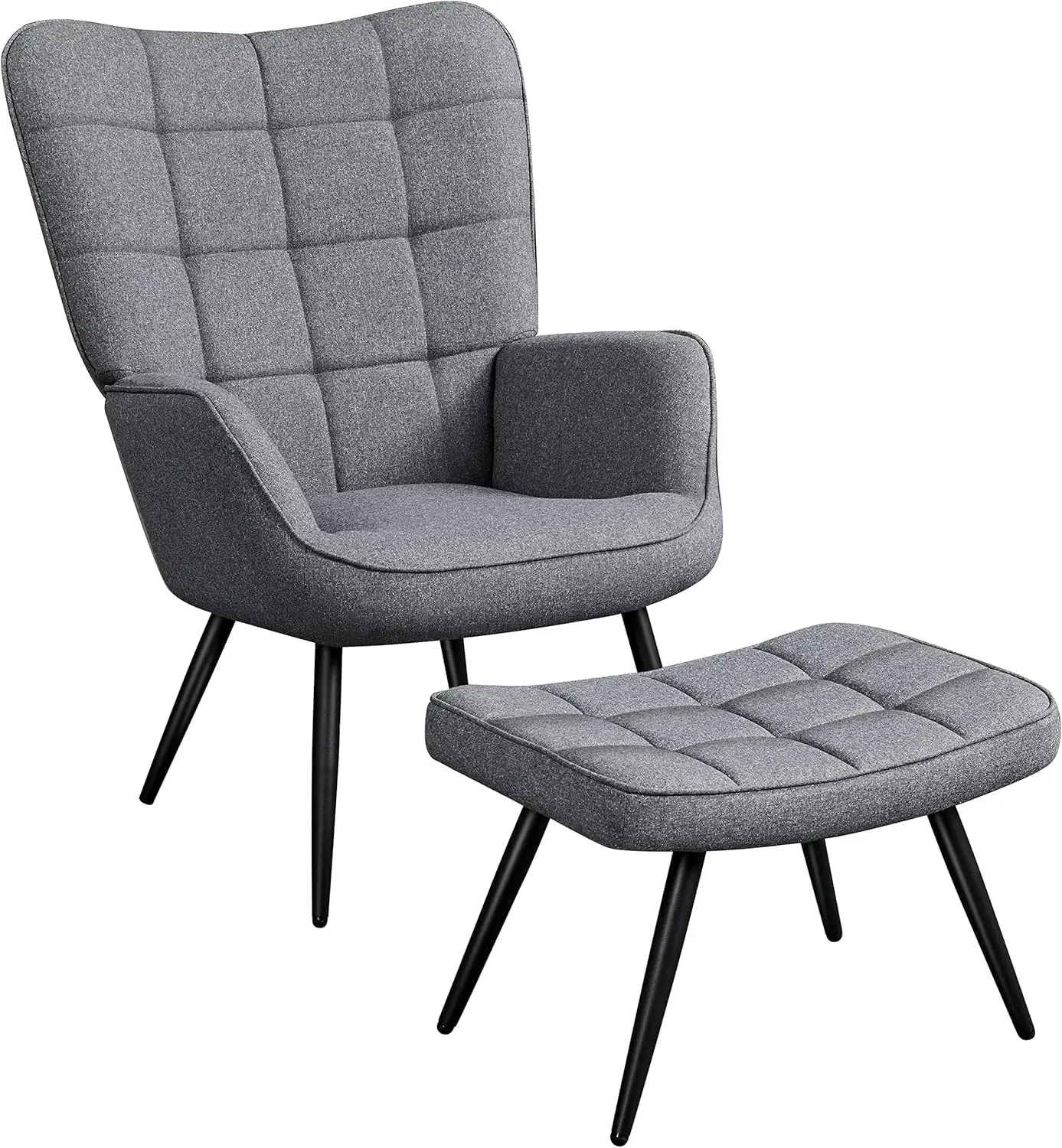 Relaxsessel mit Hocker Lehnstühle Vintage Retro Sessel Polsteressel Ohrensessel für Wohnzimmer Dunkelgrau