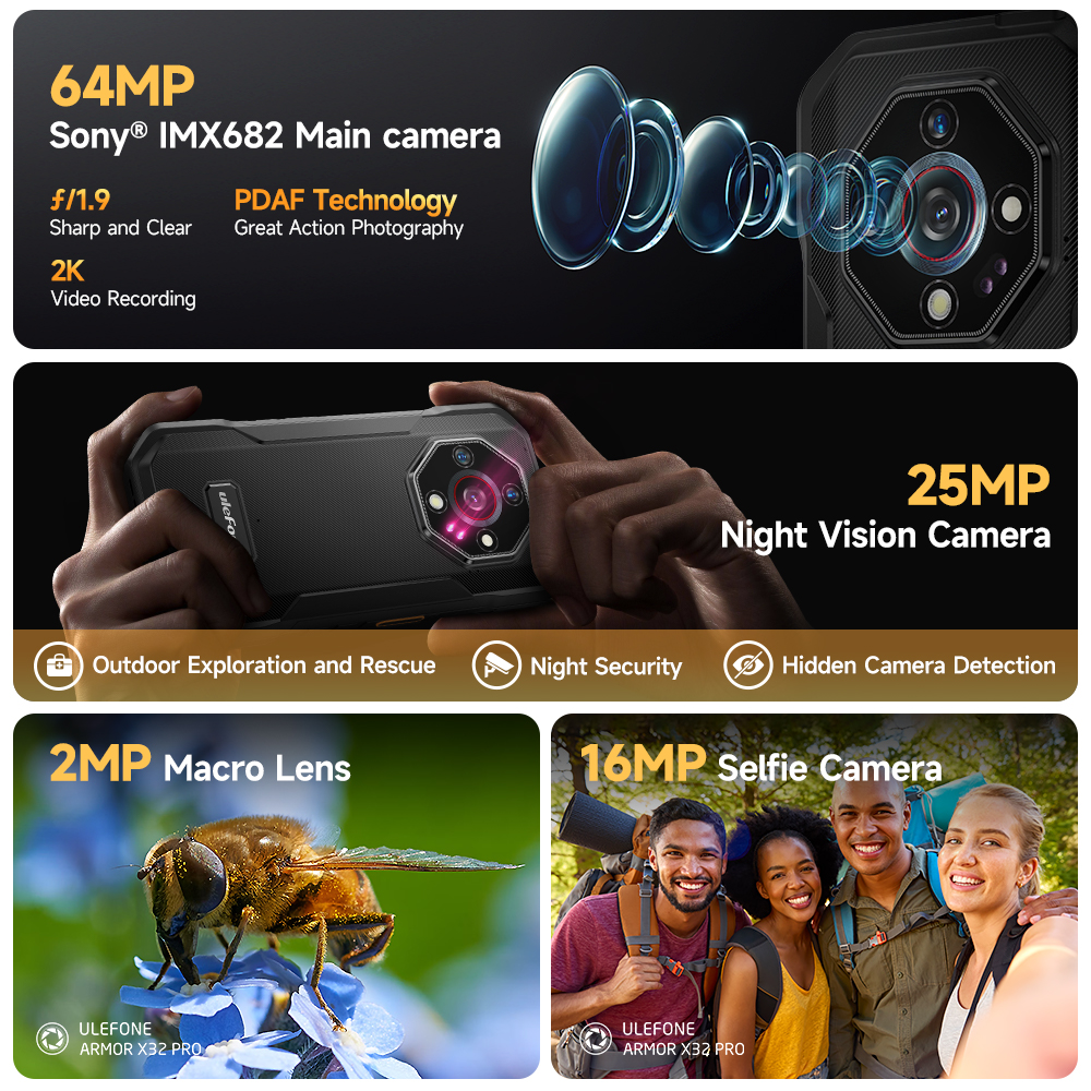 Armor X32 Pro 5G Smartphone Android resistente à prova de água com até 16 GB de RAM, 256 GB de ROM, 5,65" Dimensity 6300 NFC