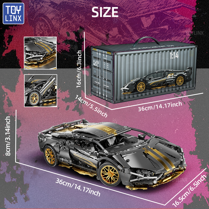 1280PCS Building Blocks 1:14 MOCกีฬารถแข่งรถรุ่นCity Mechanical Superอิฐปริศนาของเล่นผู้ใหญ่ของขวัญฮาโลวีน