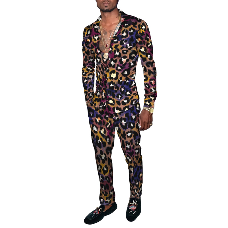 男性用原宿スタイルの服,動物のトラックスーツ,ゼブラ,ヒョウ,3Dプリント,長袖シャツ,ロングパンツ,2個セット