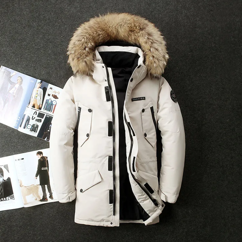 Herren Winter dicke warme wind dichte weiße Enten Daunen jacke Daunen mäntel Kapuzen jacke Parkas männlich Multi Taschen Mantel