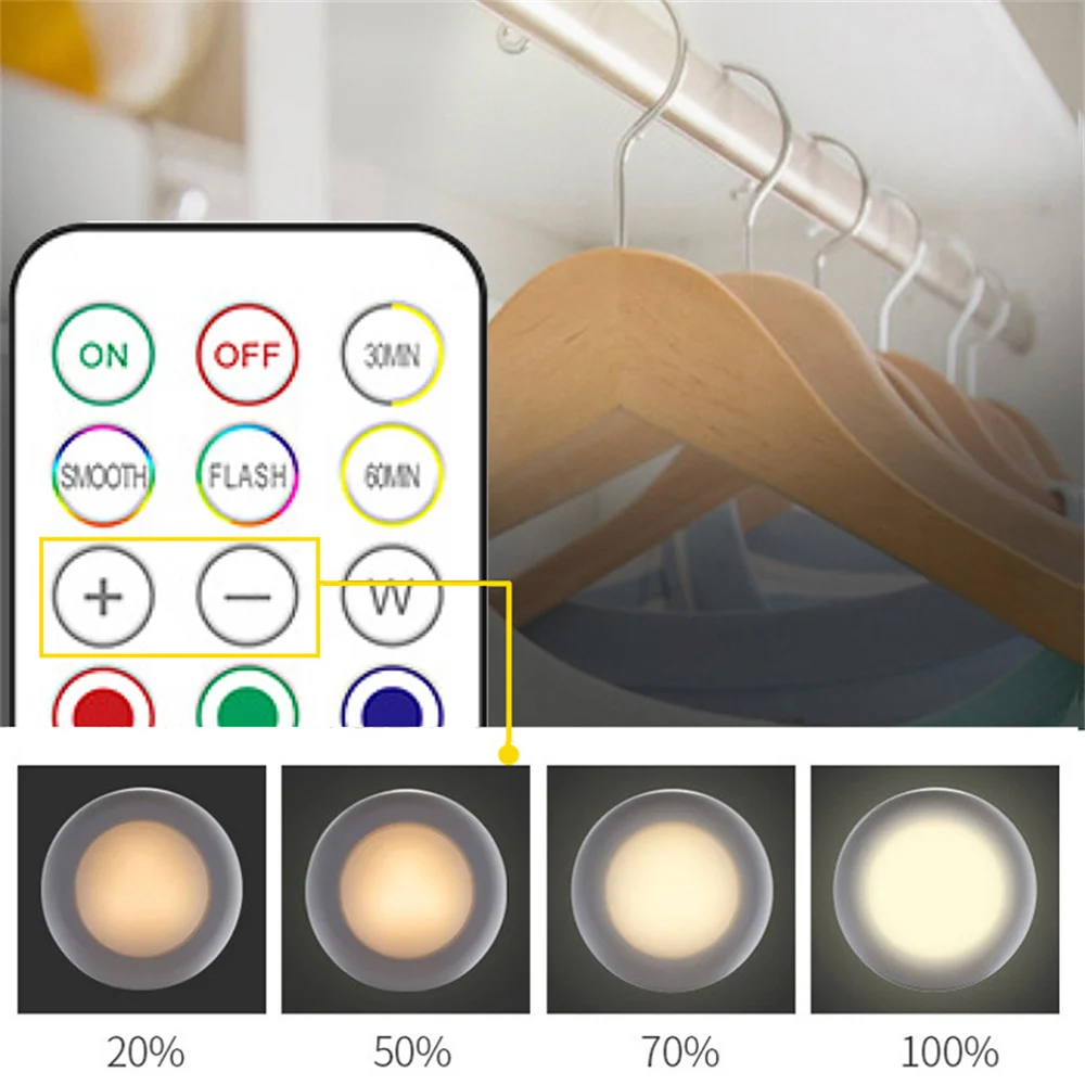 Oświetlenie LED pod szafką z pilotem Bezprzewodowa lampka nocna RGB zmieniająca kolor do oświetlenia szafy w kuchni