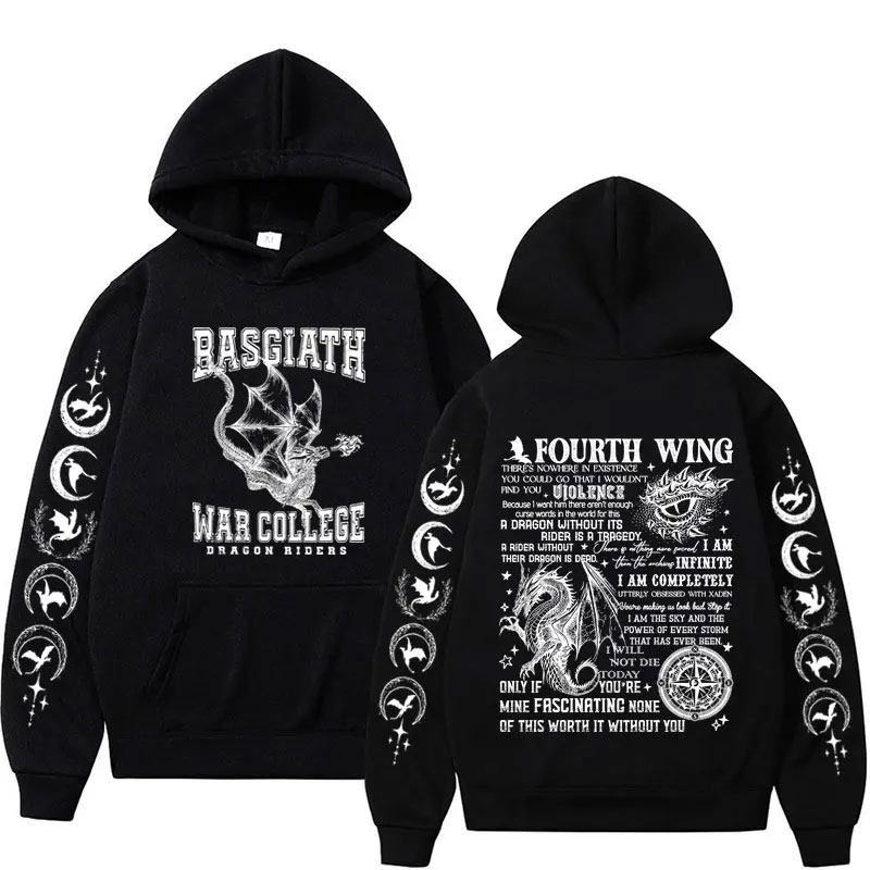 Xaden Riorson House 후드 철 불꽃 드래곤 라이더 네 번째 날개 엠블럼 스웨터 Basgiath War Men Fashion Cool Oversized 까마귀
