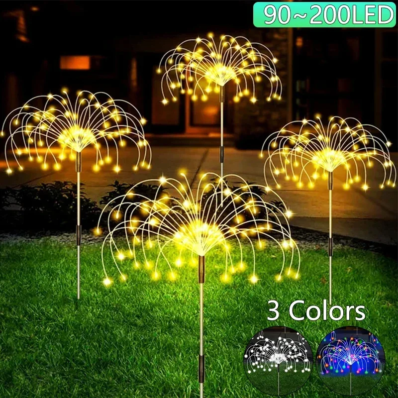 90-200LED พลังงานแสงอาทิตย์ดอกไม้ไฟกันน้ํากลางแจ้ง 8 โหมด Fairy String Light คริสต์มาสพลังงานแสงอาทิตย์ไฟตกแต่งสวน