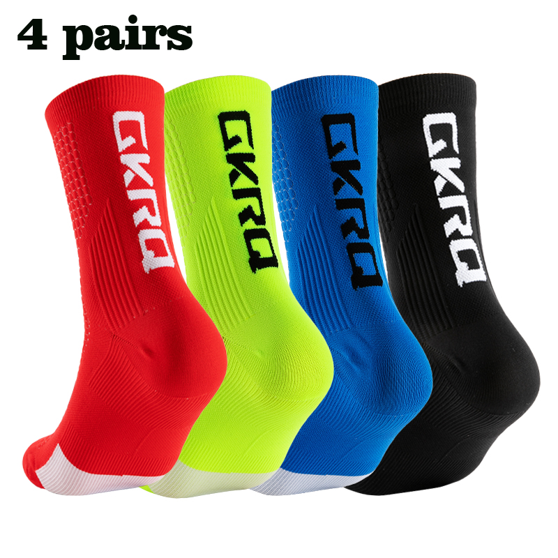 GKRQ 4 pares 2023 nuevos calcetines de ciclismo bicicleta enfermera compresión bicicleta de carretera correr Mtb hasta la rodilla deportes blancos marca divertida negro