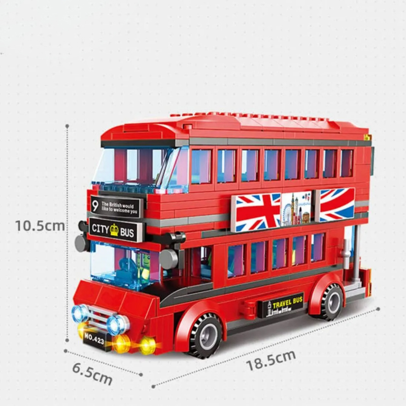 Juego de bloques de construcción de estación de autobuses de ciudad Londres, dos pisos, viajes de Londres, aprendizaje de negocios, juego de rol, ladrillos STEM, regalo para niños y niñas