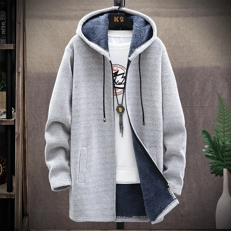 Inverno masculino engrossar sweatercoat lã cardigan jaqueta masculina camisolas finas camisola com capuz longo quente outwear casacos plus size 4xl