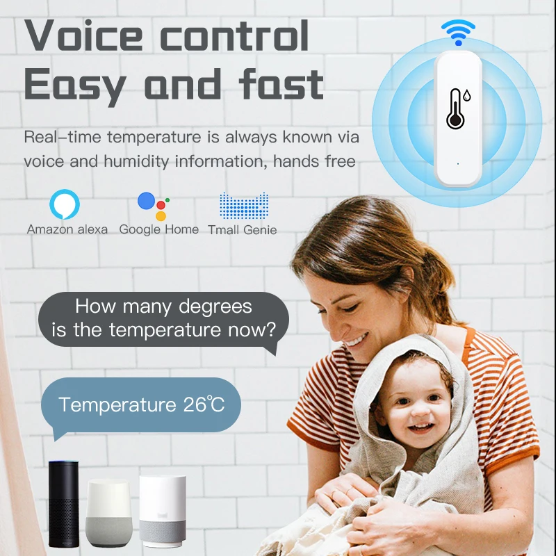 Compatible con sensor de temperatura y humedad Tuya Zigbee, dispositivo doméstico inteligente Compatible con Google Home Alexa para monitoreo ambiental