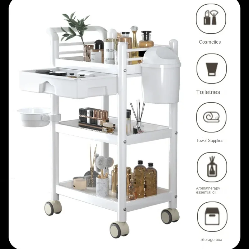 Carrinho de salão de ferro forjado simples, rack multicamadas para salão de beleza doméstico criativo com rodas