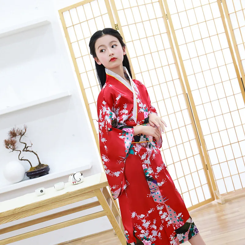Kimono Dress Japanese bathrobePrint Japanese Kimono Sets for Girls' Cosplay School Performances Traditional for Elementary