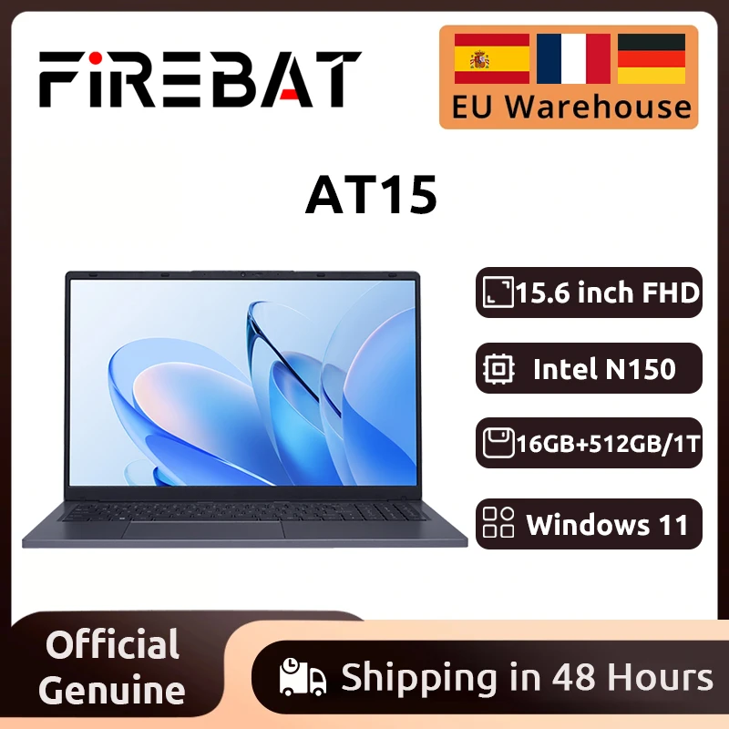 Firebat Laptop AT15 15,6 inch Intel N150 DDR4 16GB RAM 512GB 1TB SSD 1920*1080 Windows 11 Notebook Verlicht Geïntegreerd Numpad