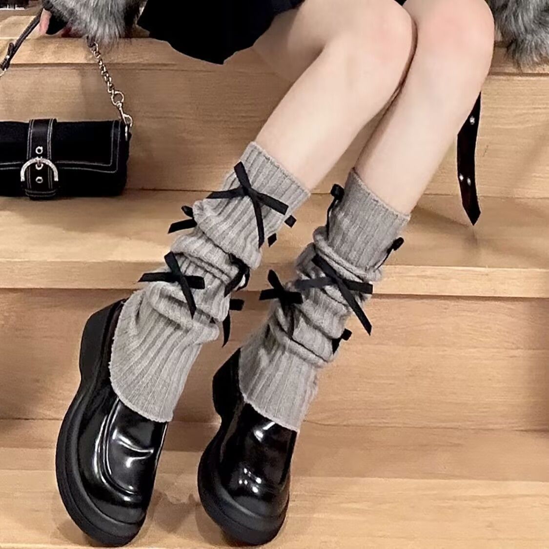 Y2K Warm houden Beenhoezen Strik Gebreide beenwarmers Dikke enkelwarmer Vrouw