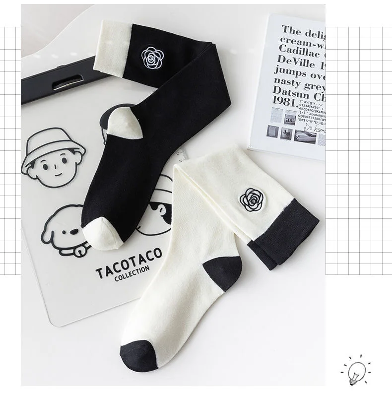 Calcetines largos japoneses de Camelia rosa para mujeres y niñas, calcetines hasta la rodilla de algodón con flores de Lolita, falda Ins para estudiantes, calcetines hasta la pantorrilla a juego