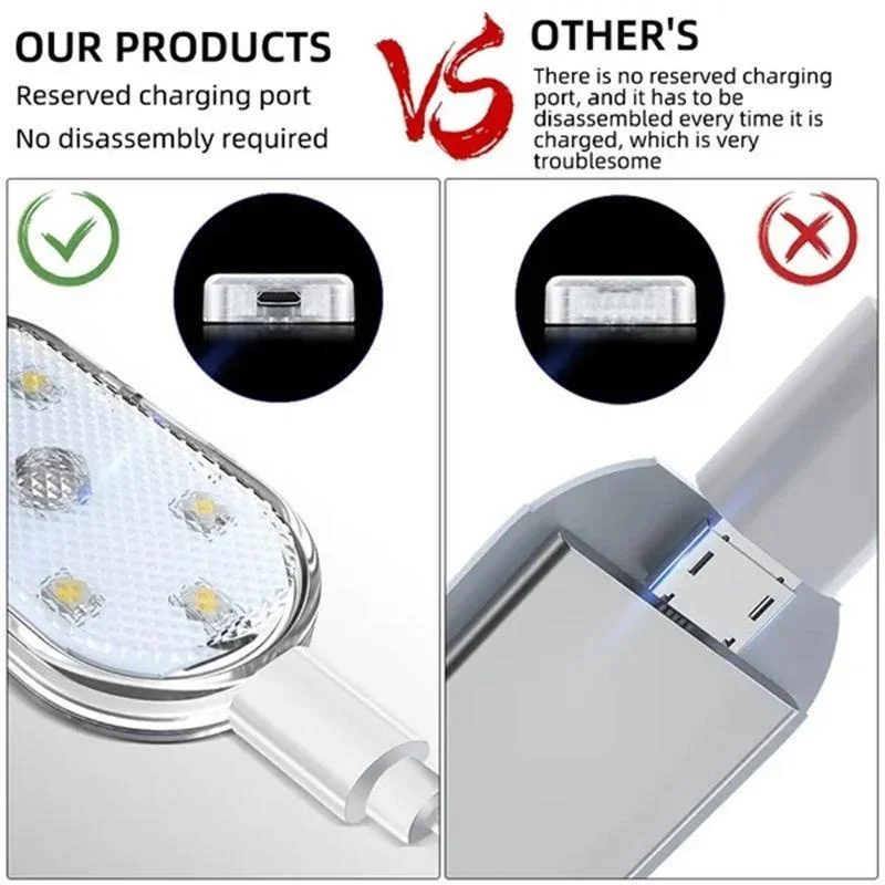 Lumières Led sans fil pour l'intérieur de la voiture, lumières Led intérieures de voiture, lumière d'accent néon automobile Rechargeable par USB