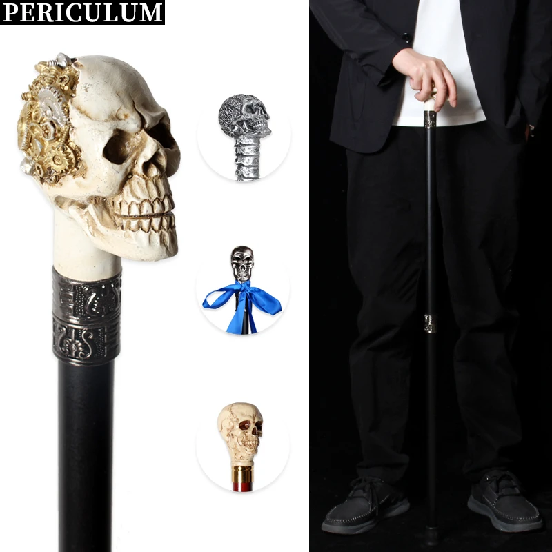 4-Styles Skull-Head Series Gehstock aus Metall und Holz für Herren, Metall und Harz, Steampunk-Ausrüstung, Gehstöcke für Damen, modische Stöcke