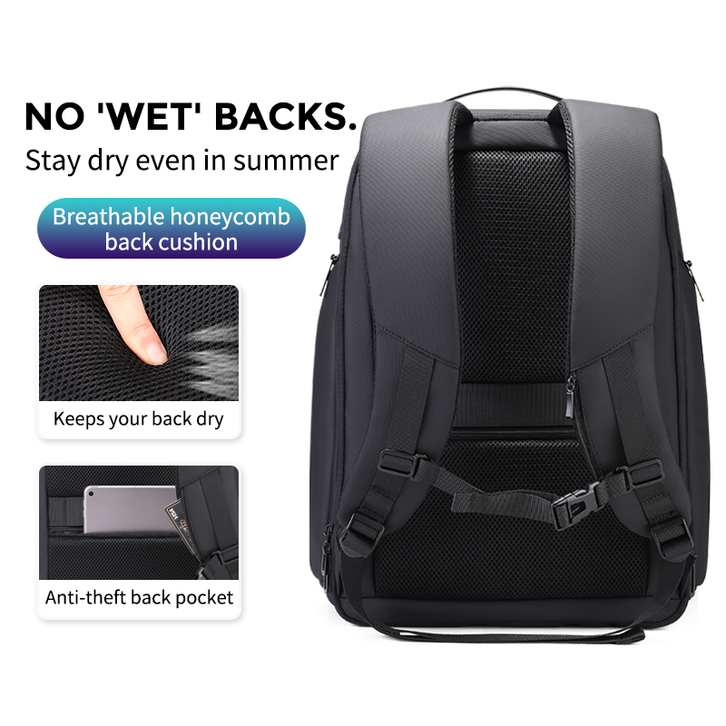 Fenruien Mochila masculina de negócios 36L USB à prova d'água com vários bolsos para laptop de 17,3 polegadas