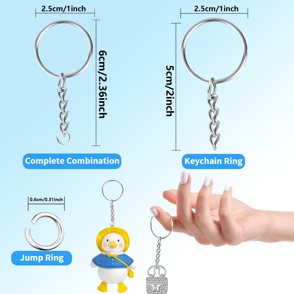 Conjunto de chaveiros divididos com corrente e anéis de salto, kit em massa, acessórios para chaveiros, cordão, amuletos, joias, artesanato diy, 100 peças