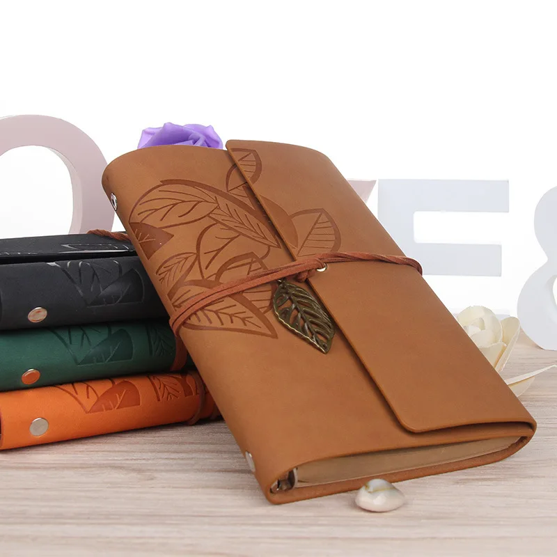 1PC Retro Leaf โน้ตบุ๊คโรงเรียนเครื่องเขียน Office Diary Notepad วรรณกรรม PU หนัง Note Book Traveler สมุดบันทึกของขวัญ