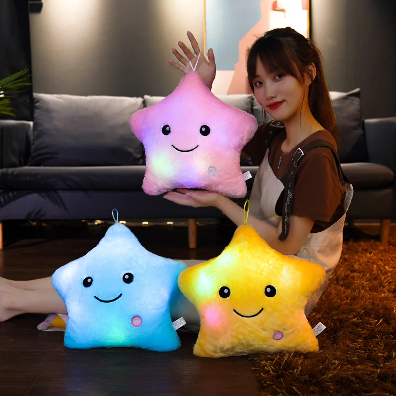 24*22 ซม.ของเล่นสร้างสรรค์ Luminous Star หมอนตุ๊กตา Plush เรืองแสงดาวที่มีสีสันเบาะไฟ LED ของขวัญของเล่นสําหรับเด็กเด็ก