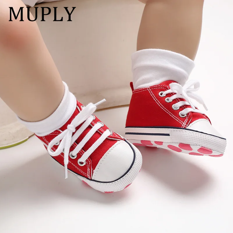 Impressão estrela esportes bebê lona clássico tênis bebê recém-nascido meninos meninas primeiros caminhantes sapatos infantis da criança anti-deslizamento sapatos de bebê