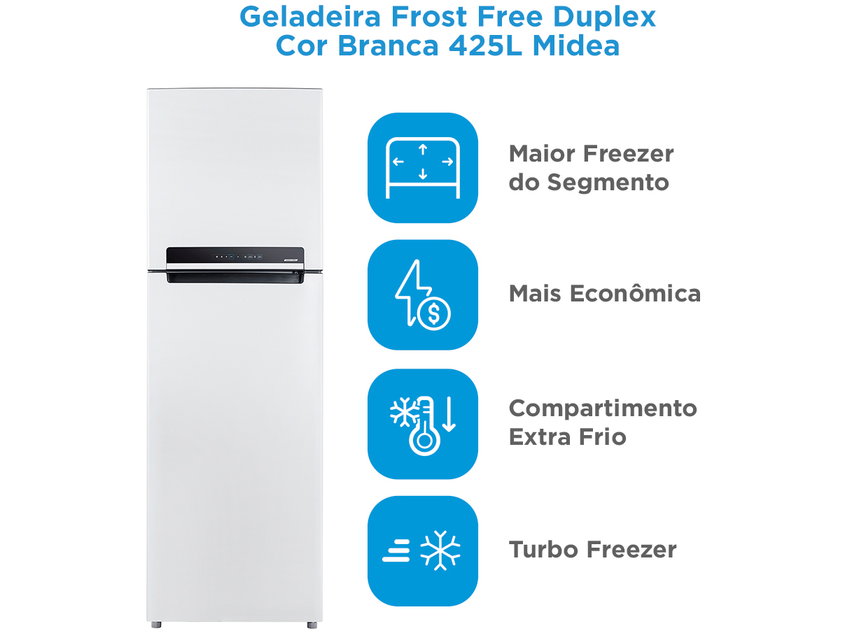 Geladeira/Refrigerador Midea Frost Free 2 Portas Branca 425L MD-RT572EVD011 - 110V