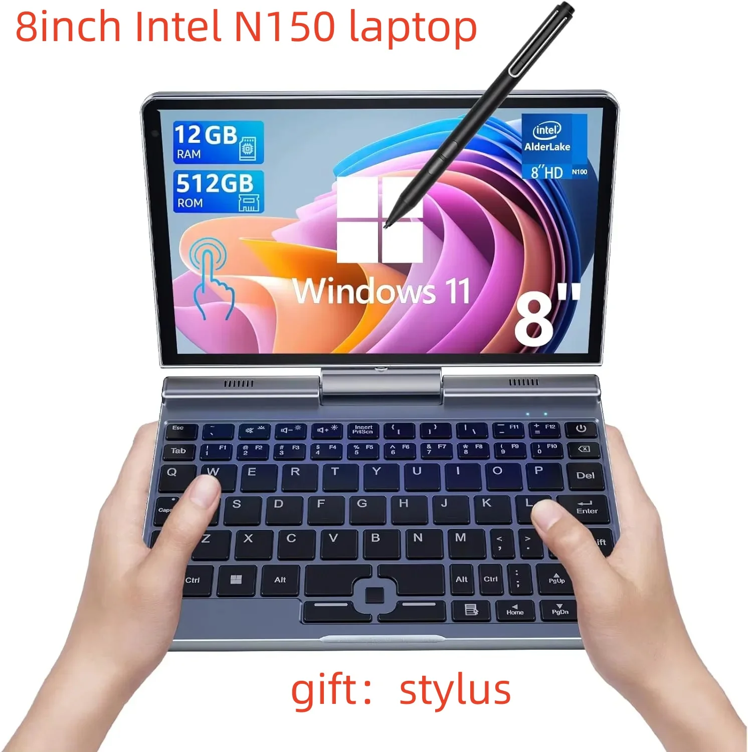 Mini  8 inch écran tactile ordinateur Portable N150 12GB DDR5 1TB SSD IPS petit ordinateur Portable Micro ordinateur