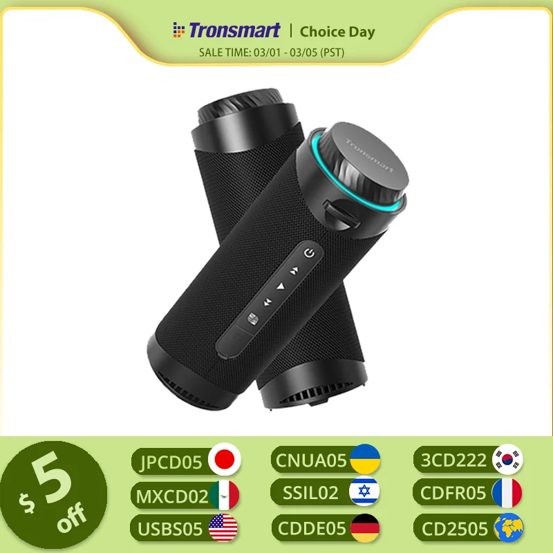 Tronsmart T7-Lautsprecher, tragbarer Bluetooth-Lautsprecher mit 360-Grad-Surround-Sound, LED-Modi, echtem kabellosem Stereo, APP-Steuerung